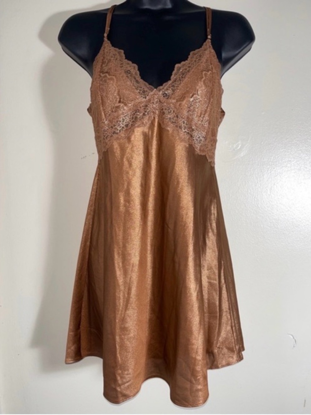 Victorias secret bronze shimmer Satin Lace Slip Dress